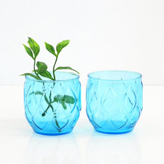 SOLD - Mid Century Modern Turquoise Blue Madrid Glasses by Anchor Hocking