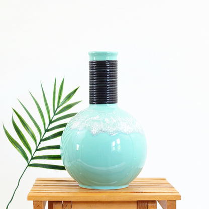 SOLD - Mid Century Aqua Drip Glaze Vase