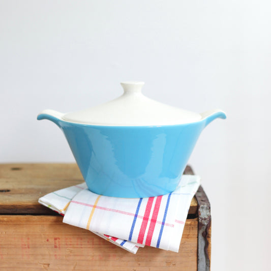 SOLD - Mid Century Aqua Blue Heaven Covered Dish