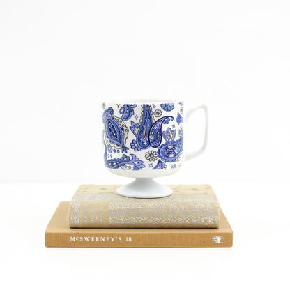 SOLD - Mid Century Blue Paisley Pedestal Mug