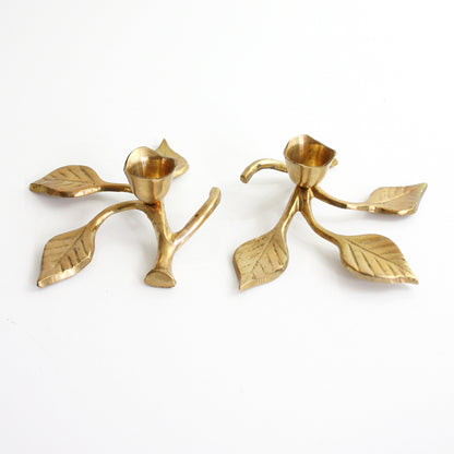 SOLD - Pair of Mid Century Brass Candlesticks - Leafy Branch Candle Holders