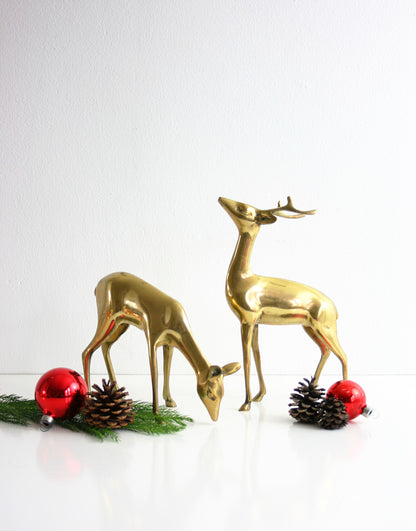 SOLD - Mid Century Modern Brass Deer Pair / Large Vintage Brass Deer Figurines