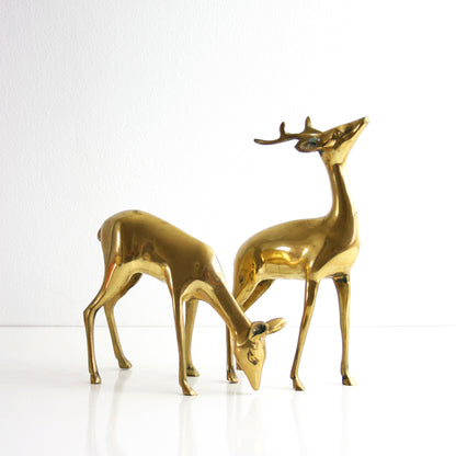 SOLD - Mid Century Modern Brass Deer Pair / Large Vintage Brass Deer Figurines