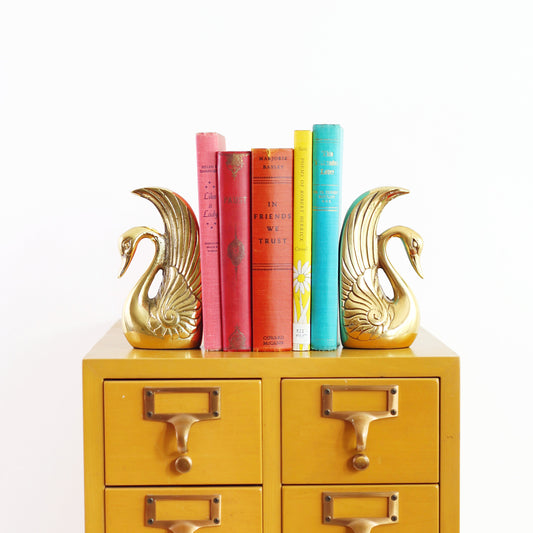 SOLD - Mid Century Brass Swan Bookends