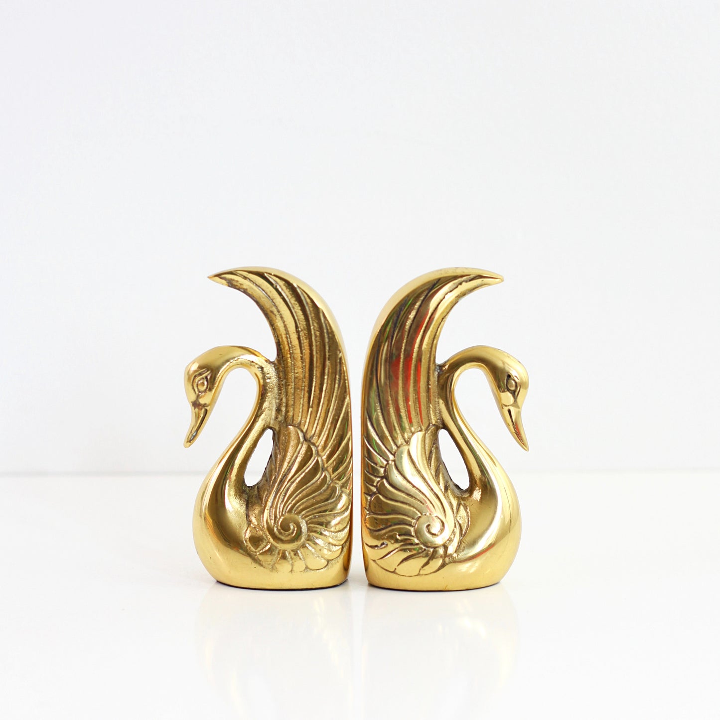 SOLD - Mid Century Brass Swan Bookends