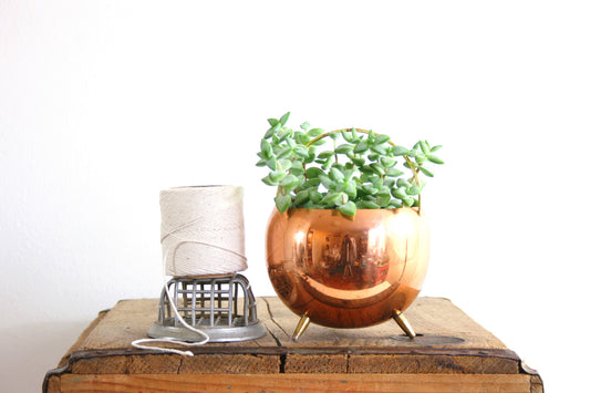 SOLD - Vintage Copper Footed Planter by Coppercraft Guild / Retro Copper and Brass Plant Pot