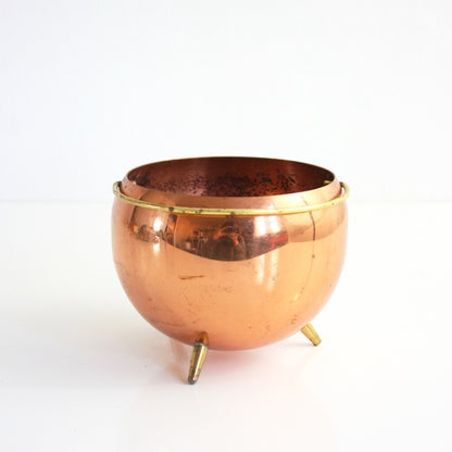 SOLD - Vintage Copper Footed Planter by Coppercraft Guild / Retro Copper and Brass Plant Pot