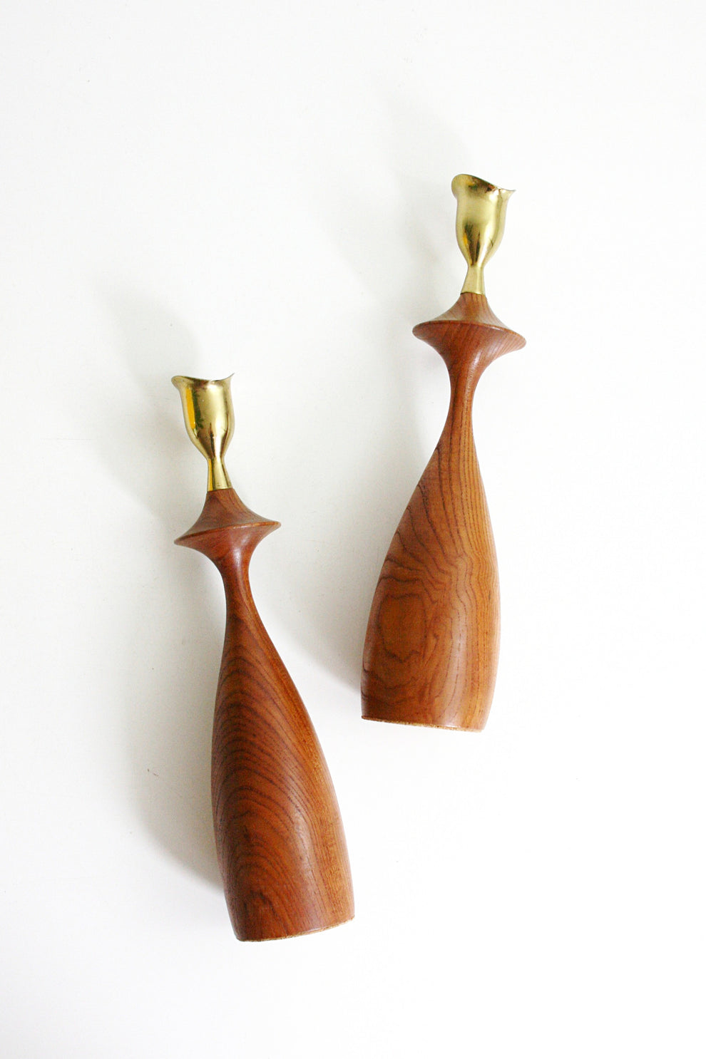 SOLD - Mid Century Modern Wood and Brass Candlesticks / Danish Modern ...