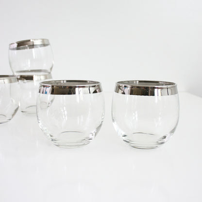 SOLD - Set of Six Mid Century Silver-Rimmed Roly Poly Glasses