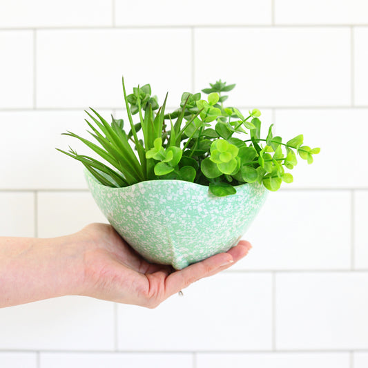 SOLD - Mid Century Mint Green Splatter Glaze Planter
