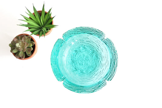 SOLD - Mid Century Modern Aqua Blue Glass Ashtray / Anchor Hocking Soreno Ashtray