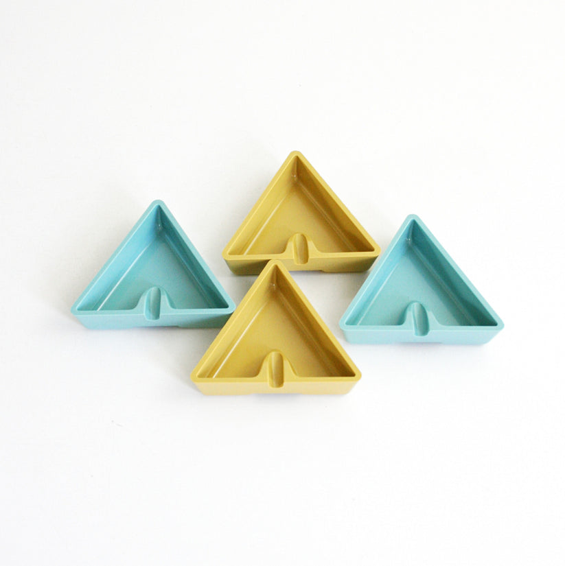 SOLD Mid Century Modern Melmac Ashtrays / Vintage Aqua and Yellow Tr