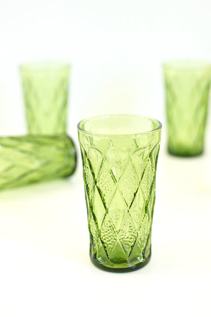 SOLD - Mid Century Avocado Green Gemstone Kimberly Glasses by Anchor Hocking