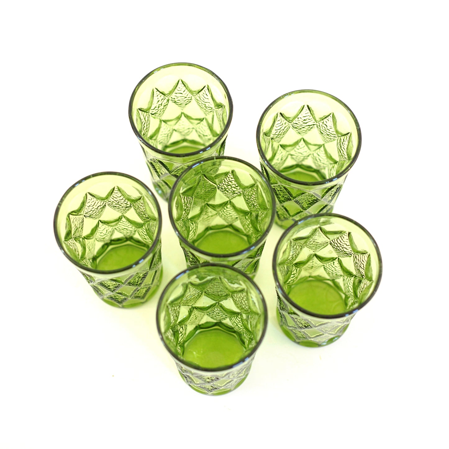 SOLD - Mid Century Avocado Green Gemstone Kimberly Glasses by Anchor Hocking