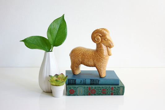 SOLD - Mid Century Modern Bitossi Inspired Ceramic Ram / Vintage Raymor Bitossi Figurine