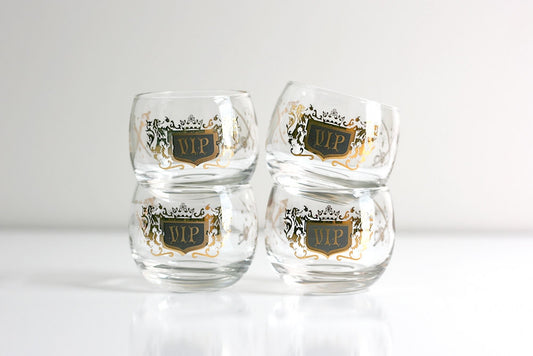 SOLD - Mid Century Modern Black and gold VIP Roly Poly Glasses