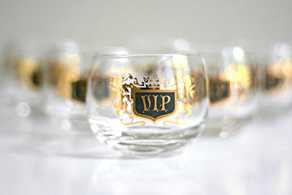 SOLD - Mid Century Modern Black and gold VIP Roly Poly Glasses
