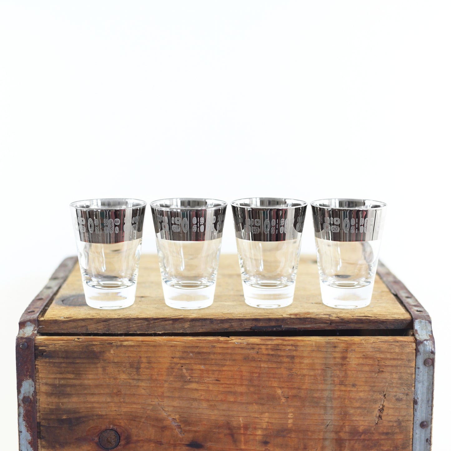 SOLD - Mid Century Modern Temporama Silver Band Cocktail Glasses