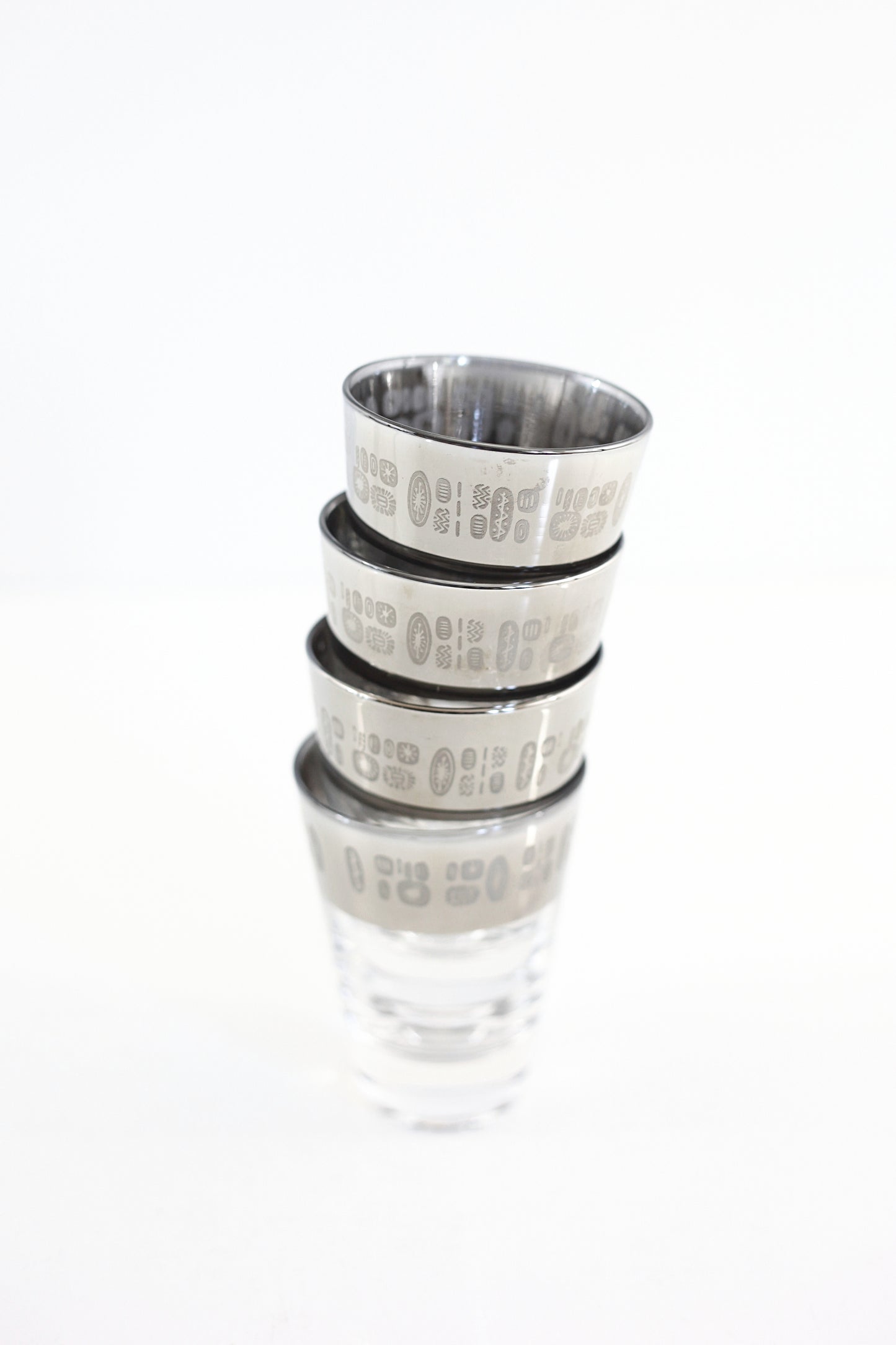SOLD - Mid Century Modern Temporama Silver Band Cocktail Glasses