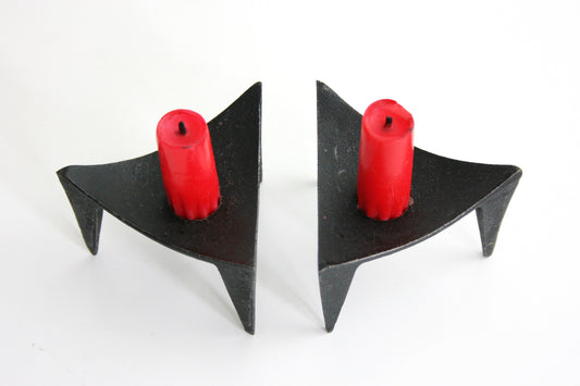 SOLD - Danish Modern Cast Iron Tripod Candle Holders