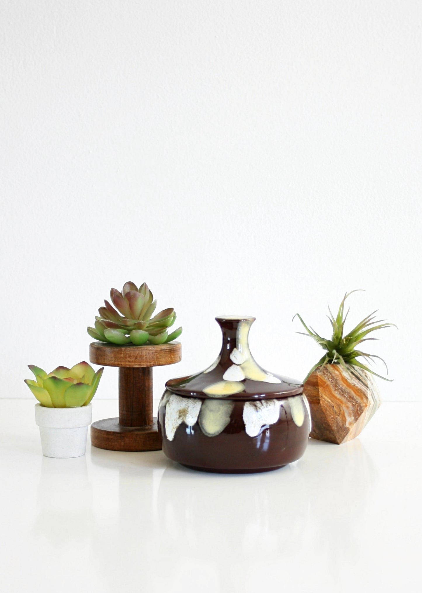 SOLD - Mid Century Modern Brown Ceramic Drip Glaze Trinket Jar