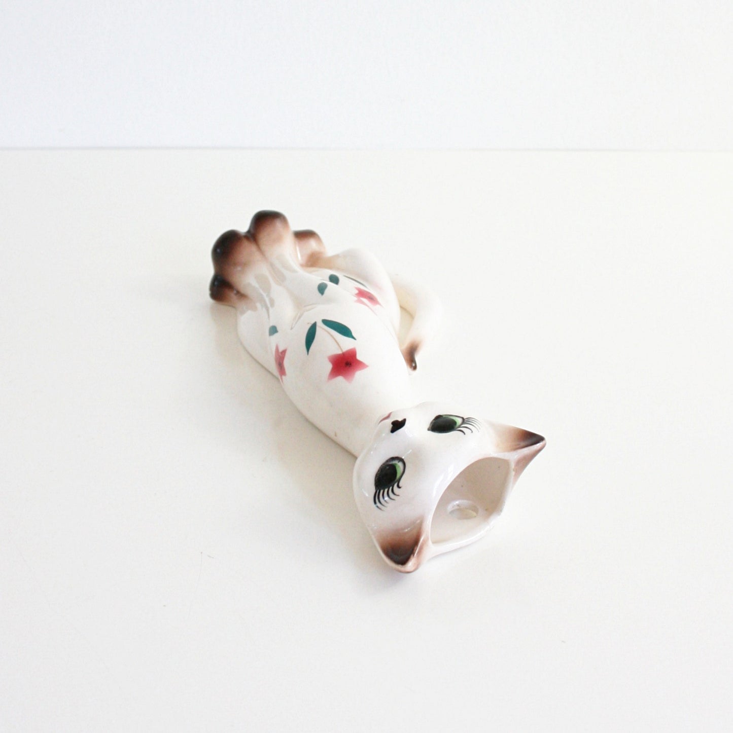 SOLD - Mid Century Floral Ceramic Cat Wall Pocket