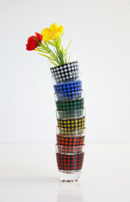 SOLD - Mid Century Modern Houndstooth Shot Glasses from France
