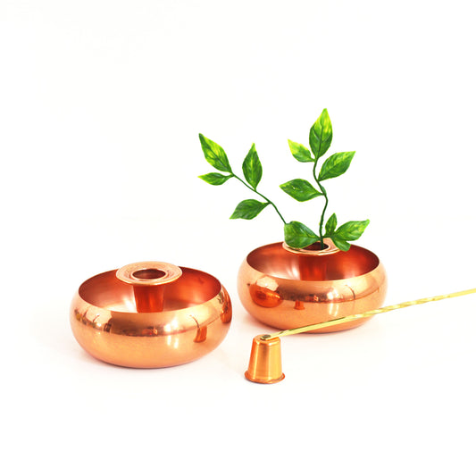 SOLD - Mid Century Copper and Brass Candlestick Set with Snuffer