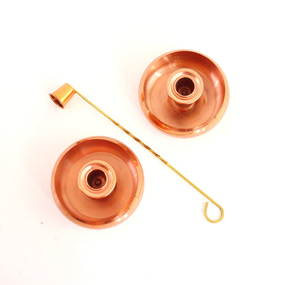 SOLD - Mid Century Copper and Brass Candlestick Set with Snuffer