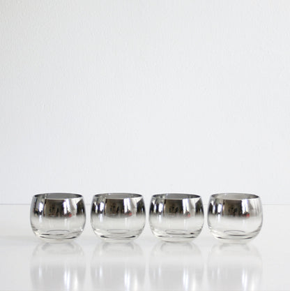 SOLD - Vintage Set of Four Silver Ombre Roly Poly Glasses / Mid Century Modern Mad Men Tumblers