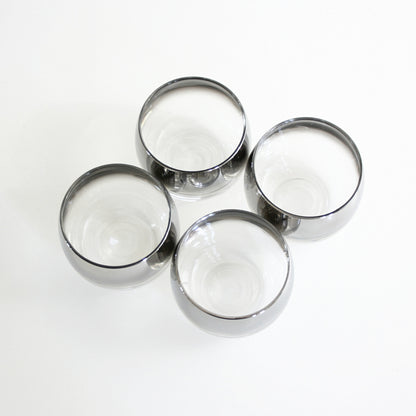 SOLD - Vintage Set of Four Silver Ombre Roly Poly Glasses / Mid Century Modern Mad Men Tumblers
