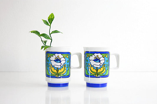 SOLD - Mid Century Modern Flower Mugs