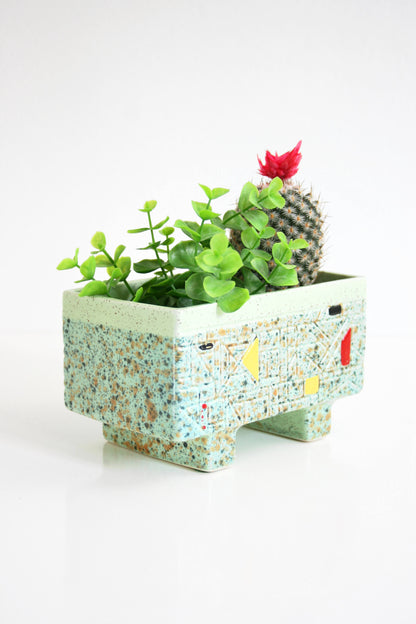 SOLD - Mid Century Modern Geometric Planter / Vintage Mint Green Plant Pot