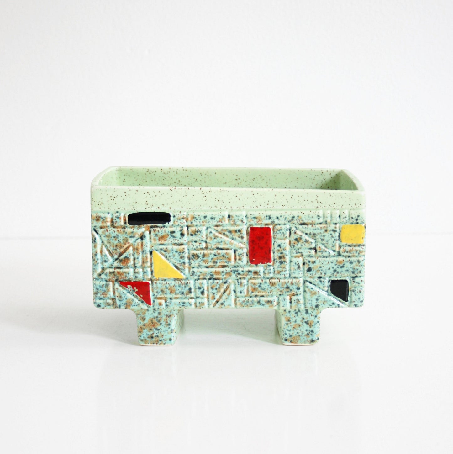 SOLD - Mid Century Modern Geometric Planter / Vintage Mint Green Plant Pot