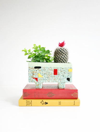 SOLD - Mid Century Modern Geometric Planter / Vintage Mint Green Plant Pot