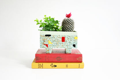 SOLD - Mid Century Modern Geometric Planter / Vintage Mint Green Plant Pot