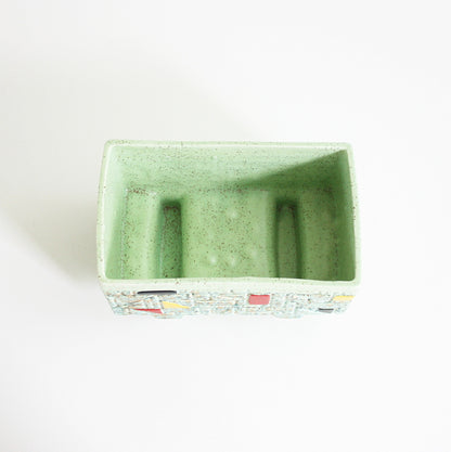 SOLD - Mid Century Modern Geometric Planter / Vintage Mint Green Plant Pot