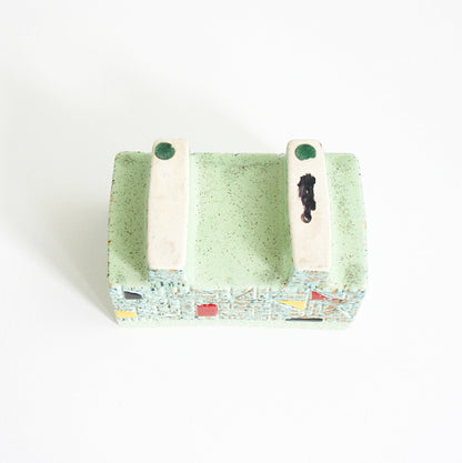 SOLD - Mid Century Modern Geometric Planter / Vintage Mint Green Plant Pot