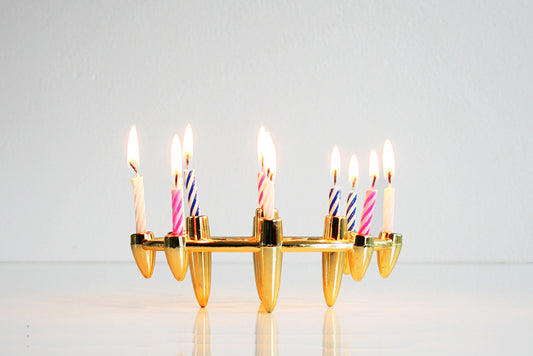 SOLD - Mid Century Modern Gold Atomic Tiny Taper Candle Holder by Colonial Candle Company