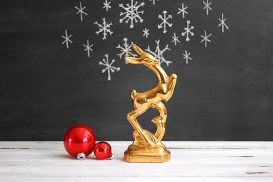 SOLD - Mid Century Modern Gold Ceramic Deer / Art Deco Deer Figurine