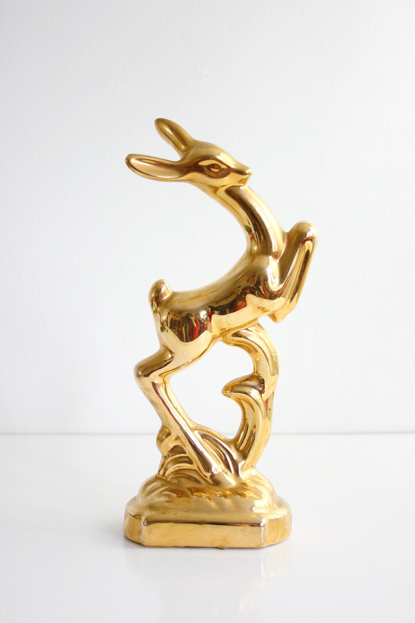 SOLD - Mid Century Modern Gold Ceramic Deer / Art Deco Deer Figurine