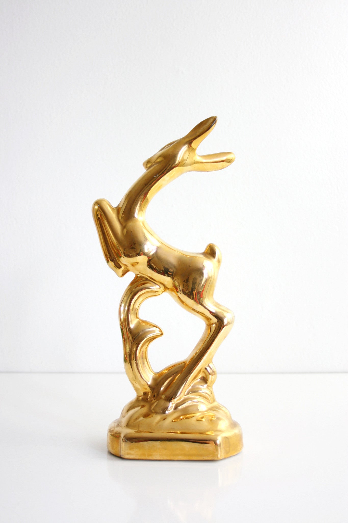 SOLD - Mid Century Modern Gold Ceramic Deer / Art Deco Deer Figurine