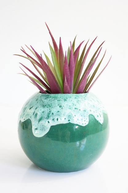 SOLD - Mid Century Modern Gonder Original Emerald Drip Glaze Globe Planter