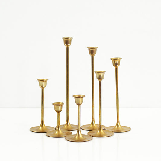 SOLD - Set of Seven Mid Century Modern Brass Candlesticks