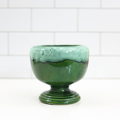 SOLD - Mid Century Emerald Green Drip Glaze Pedestal Planter