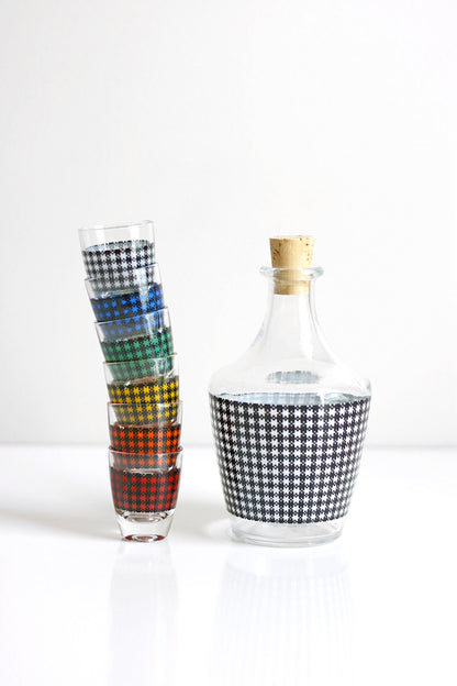 SOLD - Mid Century Modern Houndstooth Shot Glasses and Decanter Set from France