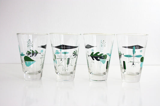 SOLD - Mid Century Modern Libbey Atomic Leaf Glasses