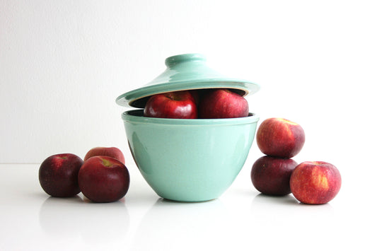 SOLD - Mid Century Modern Pfaltzgraff Ceramic Bowl With Lid / Aqua Pfaltzgraff Mixing Bowl