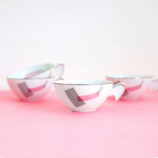 SOLD - Mid Century Modern Pink Atomic Tea Cups by Noritake Japan