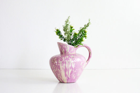 SOLD - Mid Century Modern Pink Speckled Ceramic Drip Glaze Vase